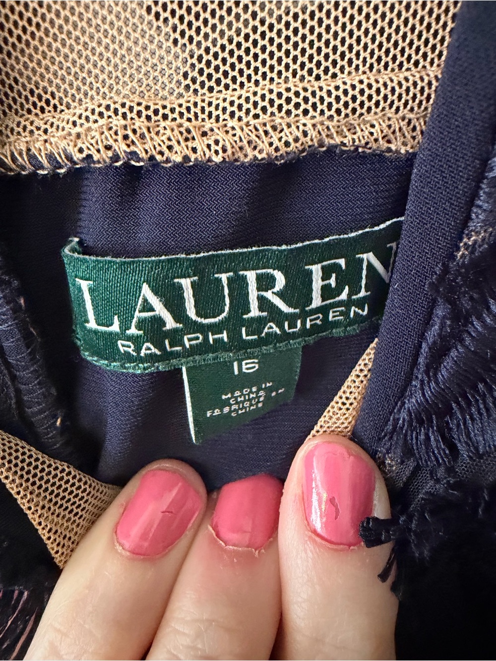 Lauren Ralph Lauren Navy Lace Appliqué Dress 16 NWT Wedding Guest MOB Midi - Picture 5 of 6